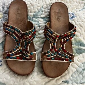 Patrizia Multicolor Beaded Twirling Slide Sandals